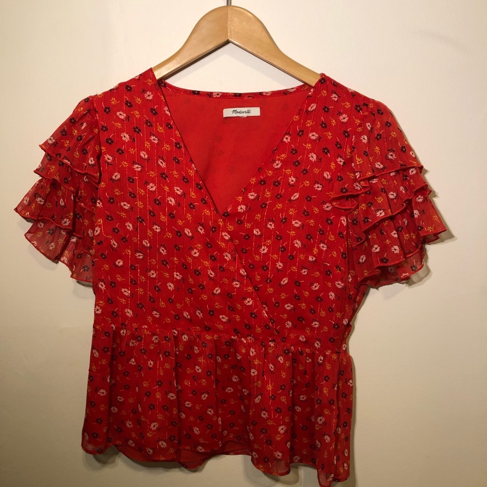 Madewell Red Baby Doll Blouse